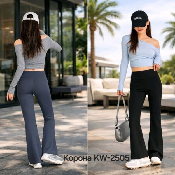 Лосини "Корона" KW-2505 кльош з еластичної гладкої тканини дайвінг +з широким поясом, р. М-(42-46), L-(44-48), XL-(46-50), 2XL-(48-52) -уп. 1 шт