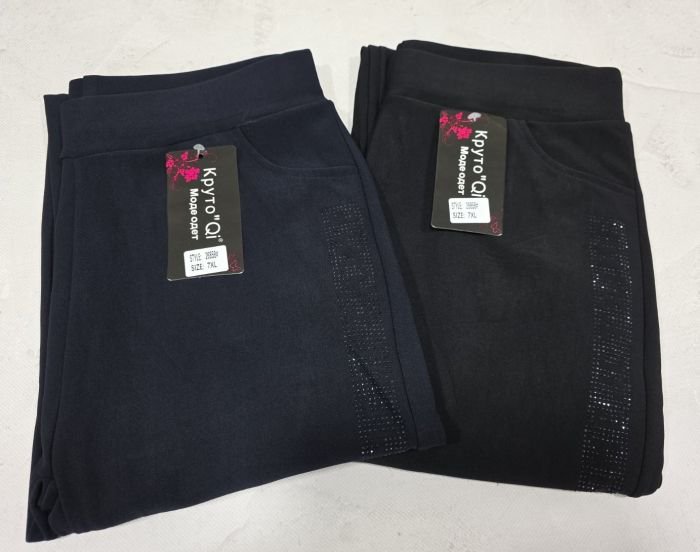 Лосини брючні "Akfu /Круто"QI" 26858 спереду з боків кишені і ззаду кишені +з боків лампаси з камінчиків, р. 6XL-(48-50), 7XL-(50-52), 8XL-(52-54), 9XL-(54-56), 10XL-(56-58) -уп. 1 шт