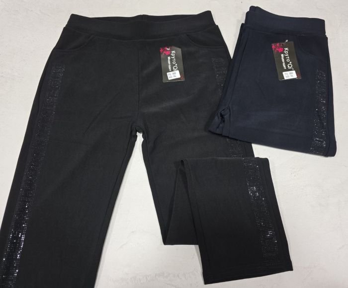 Лосини брючні "Akfu /Круто"QI" 26858 спереду з боків кишені і ззаду кишені +з боків лампаси з камінчиків, р. 6XL-(48-50), 7XL-(50-52), 8XL-(52-54), 9XL-(54-56), 10XL-(56-58) -уп. 1 шт