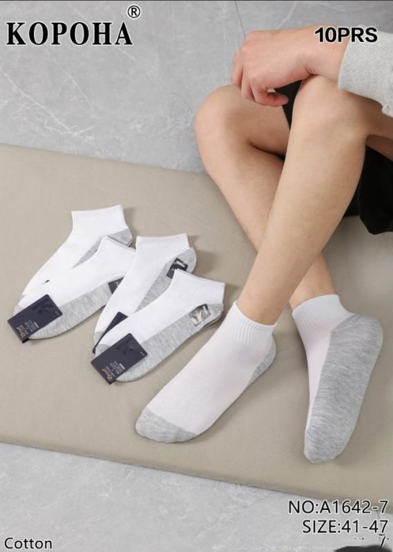 Шкарпетки "Корона" A-1642-7 стрейч/ cotton чоловічі, р. 41-47 -(Укорочені +білий верх +сіра підошва +укорочена гумка в рубчик -чоловічі) -уп. 10 шт