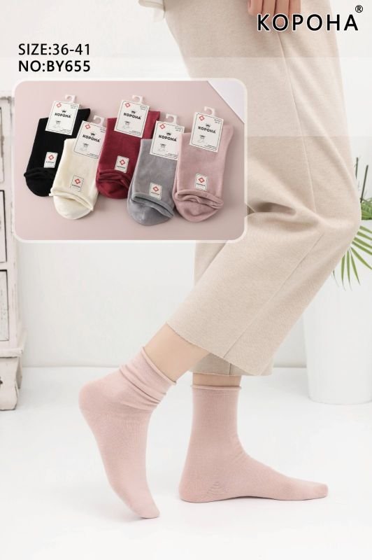 Шкарпетки "Корона" BY-655 стрейч /eco cotton "Медичні без гумки +" жіночі, р. 37-41 -асорті -(Без резинки /високі -однотонні із закрученим верхом -жін.) -уп. 10 шт.