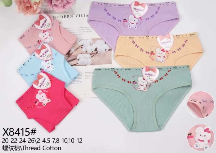 Труси дитячі "KOKOWEI" Х-8415 дівчинка cotton в рубчик, р. 2-4, 5-7, 8-10, 10-12 років -асорті -уп. 12 шт