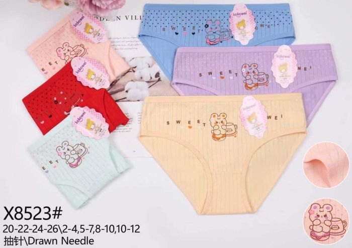 Труси дитячі "KOKOWEI" Х-8423 дівчинка cotton, р. 2-4, 5-7, 8-10, 10-12 років -асорті -уп. 12 шт