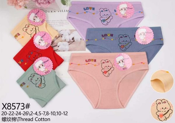 Труси дитячі "KOKOWEI" Х-8573 дівчинка cotton в рубчик, р. 2-4, 5-7, 8-10, 10-12 років -асорті -уп. 12 шт