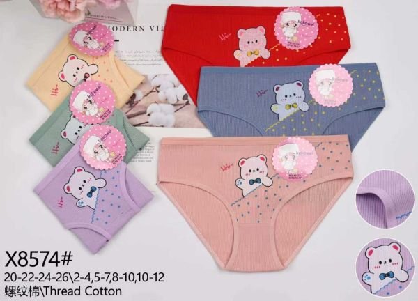 Труси дитячі "KOKOWEI" Х-8574 дівчинка cotton в рубчик, р. 2-4, 5-7, 8-10, 10-12 років -асорті -уп. 12 шт