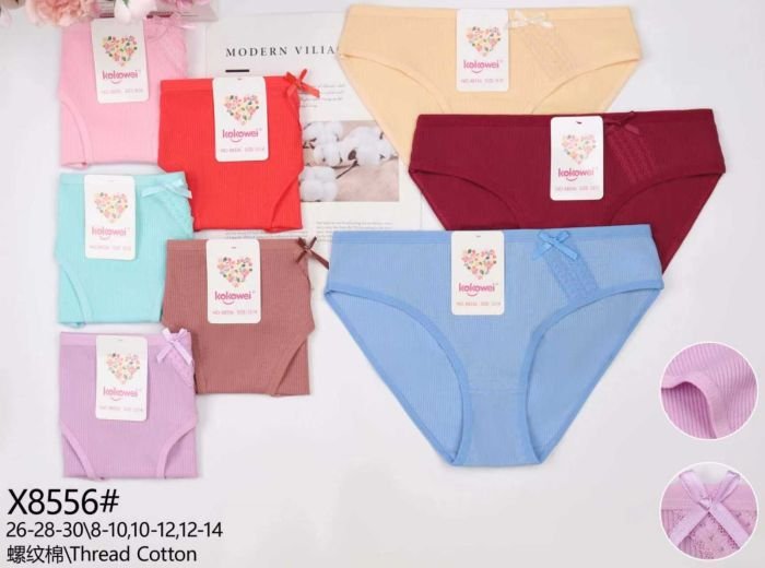 Труси дитячі "KOKOWEI" Х-8556 дівчинка cotton в рубчик, р. 8-10, 10-12, 12-14 років -асорті -уп. 12 шт