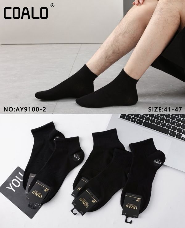 Шкарпетки "Coalo" AY-9100-2 стрейч/cotton чоловічі, р. 41-47 -чорні -(Укорочені +з широкою гумкою в рубчик +посередині резинка фіксатор) -уп. 10 шт