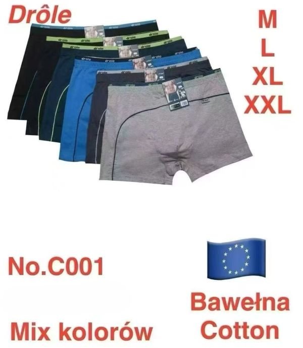 Боксери "Drole" C-001 cotton, р. M, L, XL, 2XL- уп. 12 шт