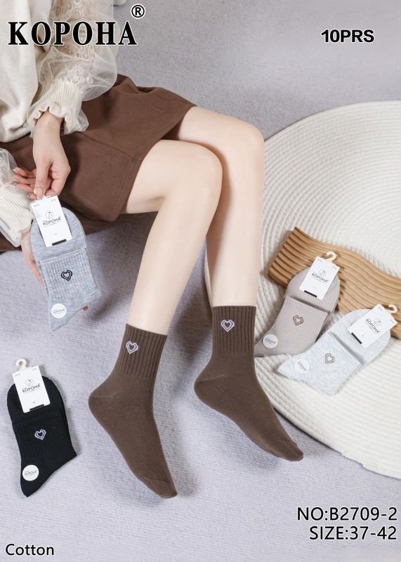 Шкарпетки "Корона" B-2709-2 стрейч /cotton жіночі, р. 37-42 -асорті -(Середні однотонні +збоку на широкій резинці в рубчик подвійне серце) - уп. 10 шт