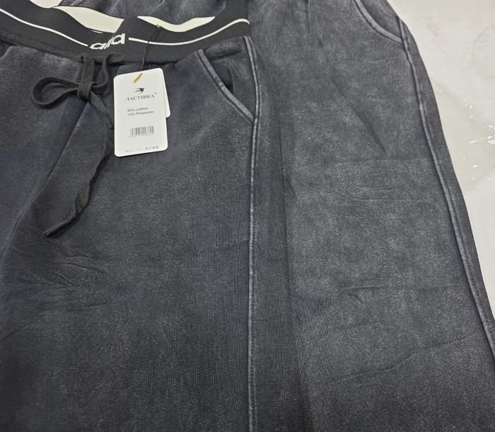 Прогулянкові штани "Ластівка" А-2116-1 трикотажні з ефектом варки та потертостей, низ на манжеті резинці, верх на плоскій резинці +з боків кишені, р. 5XL-(44-48), 6XL-(46-50), 7XL-(48-52) , 8XL-(50-54), 9XL-(52-56), 10XL-(54-58) -(чорно-сірий мікс)