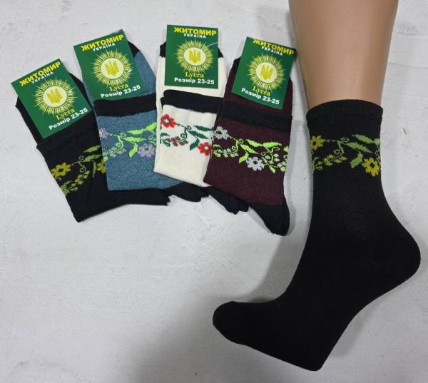 Шкарпетки "Житомир Преміум" 112-8 стрейч жіночі, р. 23-25 -випадкове асорті -(Однотонні +під гумкою квітковий орнамент) -уп. 12 шт