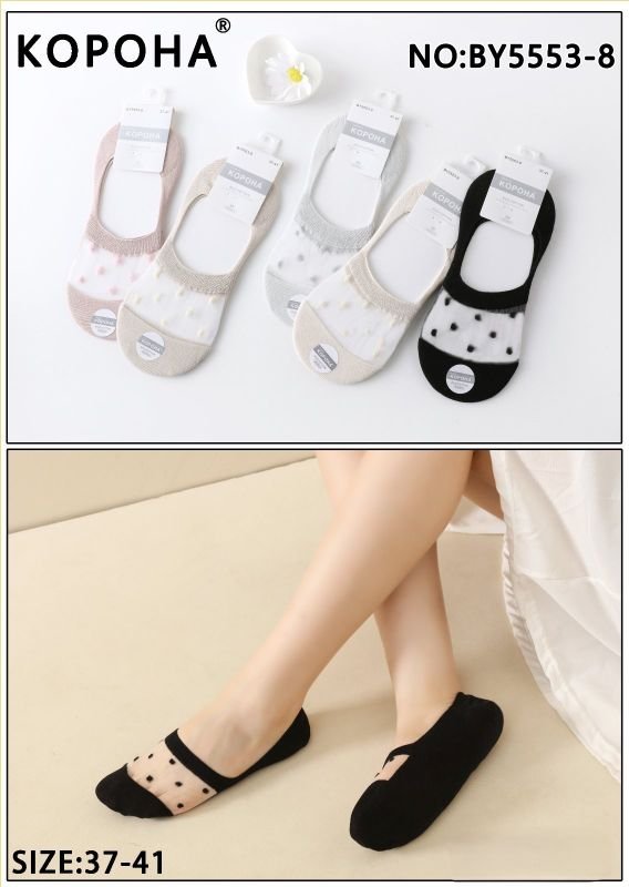 Шкарпетки-сліди "Корона" BY-5553-8 стрейч/ eco cotton жіночі із силіконом на п'яті, р. 37-41 -асорті -(Сліди /однотонні +спереду на прозорій вставці крупний горох) -уп. 10 шт