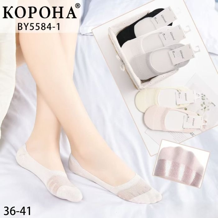Шкарпетки-сліди "Корона" BY-5584-1 стрейч/ eco cotton жіночі із силіконом на п'яті, р. 36-41 -асорті -(Сліди /однотонні +спереду сіточка) -уп. 10 шт