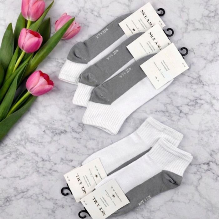 Шкарпетки "Nice" ALM-415-1 стрейч-cotton жіночі, р. 36-40 -(Укорочені з бавовни +із сірим низом та білим верхом +гумка в рубчик -жін.) -уп. 10 шт