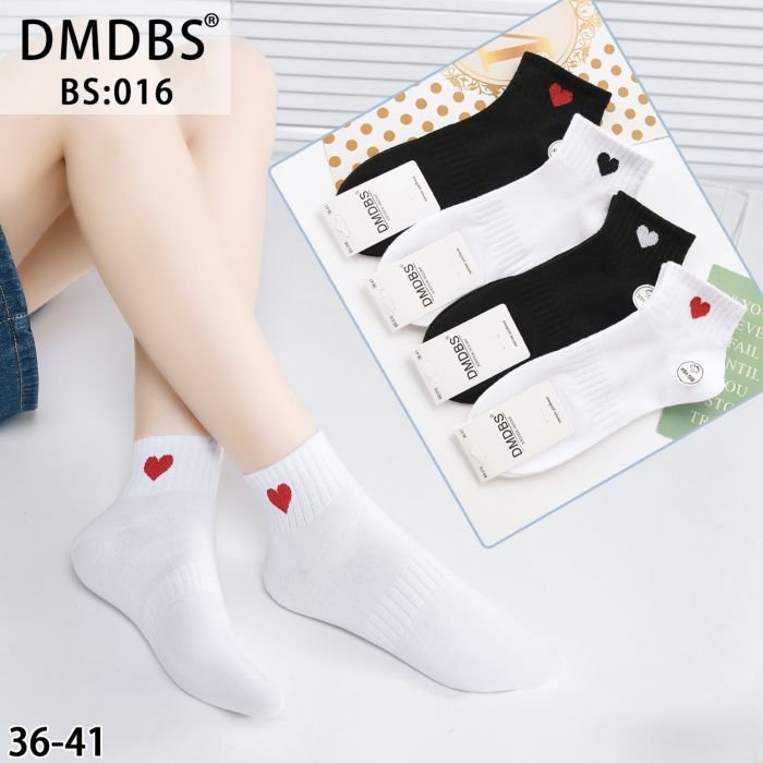 Шкарпетки "DMDBS" BS:016/(БС-016) стрейч /cotton жіночі, р. 36-41 -асорті -(Укорочені -чорні+білі +на середній гумці в рубчик мікс різних сердець +посередині резинка фіксатор) -уп. 10 шт