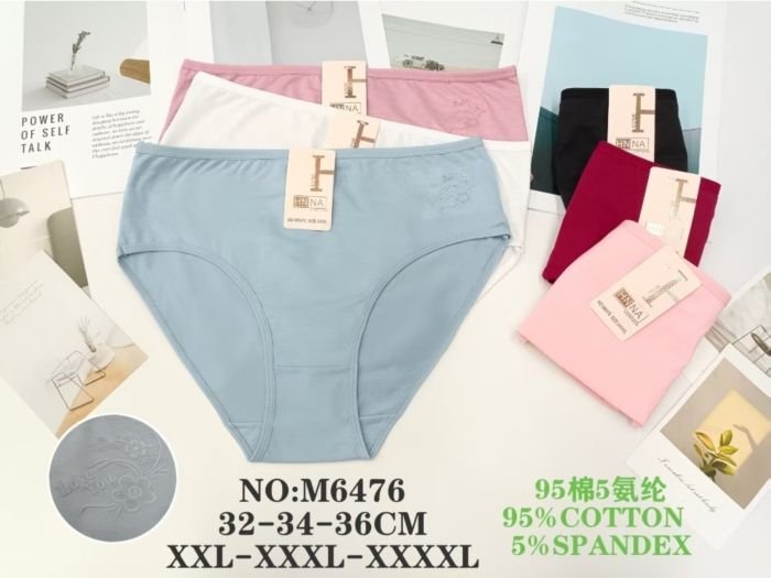 Жіночі труси "HNNA" New М-6476 cotton, р. 2XL, 3XL, 4XL -(48, 50, 52) -асорті -(Однотонні) -уп. 12 шт
