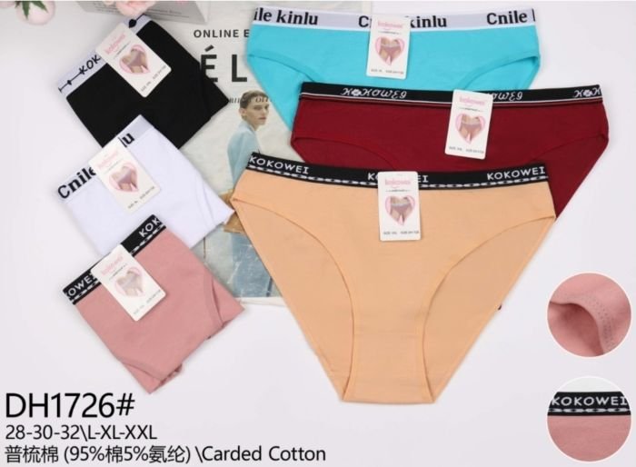 Жіночі труси "Kokowei" New DH-1726 cotton, р. L, XL, 2XL -(42-44, 44-46, 46-48) -асорті -(Однотонні) -уп. 12 шт