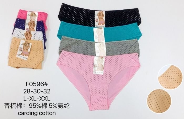 Жіночі труси"GERRIKOL" New F-0596 cotton, р. L, XL, 2XL -(42-44, 44-46, 46-48) -асорті -(Однотонні в горошок) -уп. 12 шт