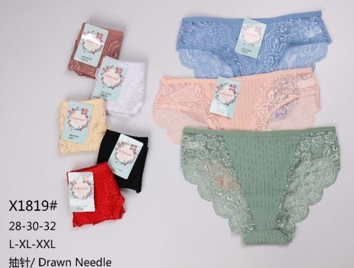 Жіночі труси "Kokowei" New Х-1819 cotton, р. L, XL, 2XL -(42-44, 44-46, 46-48) -асорті -(Однотонні в рубчик з мереживом) -уп. 12 шт