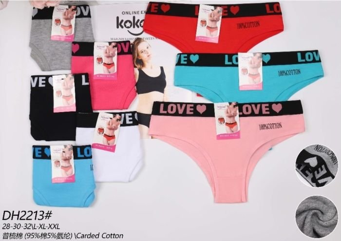 Жіночі труси "Kokowei" New DH-2213 cotton, р. L, XL, 2XL -(42-44, 44-46, 46-48) -асорті -(Однотонні) -уп. 12 шт