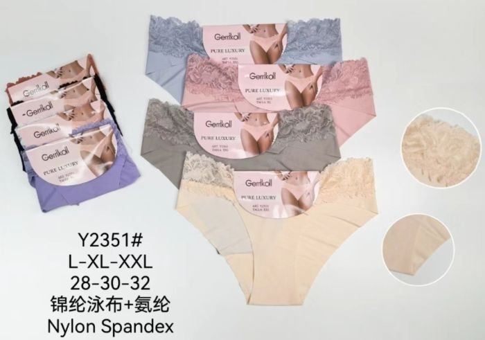 Жіночі труси "GERRIKOL" New Y-2351 мікрофібра з лазерною обробкою, р. L, XL, 2XL -(44, 46, 48) -асорті -(Однотонні з мереживом) -уп. 12 шт