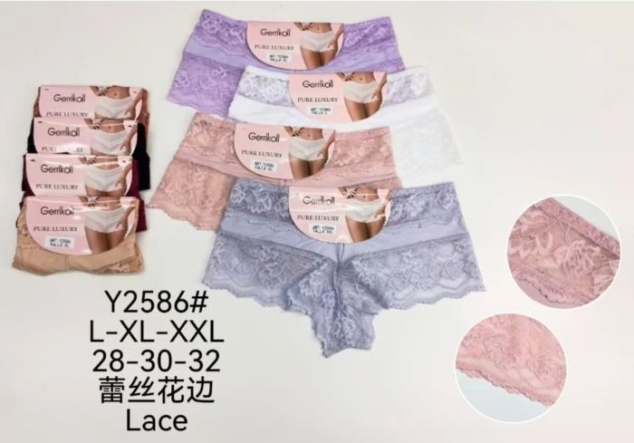 Жіночі труси "GERRIKOL" New Y-2586 мікрофібра, р. L, XL, 2XL -(44, 46, 48) -асорті -(Однотонні з мереживом) -уп. 12 шт