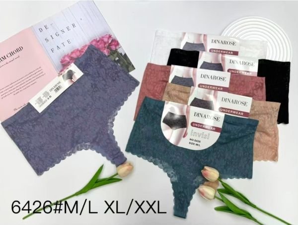 Жіночі труси /стрінги New "DINA ROSE" New 6426 cotton, р. М/L, ХL/2XL -(48, 50) -асорті -(Однотонні гіпюрові) -уп. 12 шт