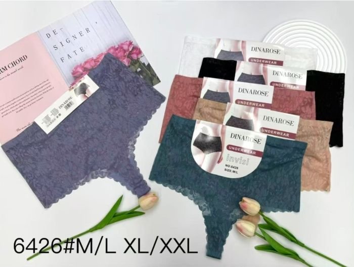 Жіночі труси /стрінги New "DINA ROSE" New 6426 cotton, р. М/L, ХL/2XL -(48, 50) -асорті -(Однотонні гіпюрові) -уп. 12 шт