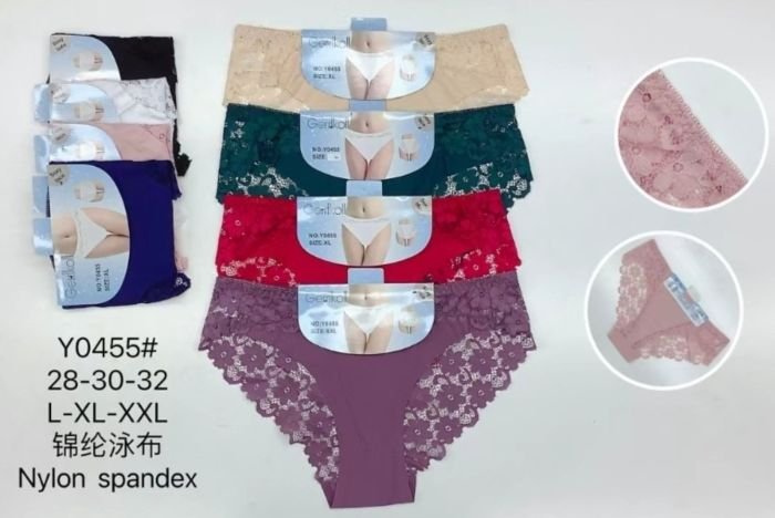 Жіночі труси "GERRIKOL" New Y-0455 мікрофібра з лазерною обробкою, р. L, XL, 2XL -(44, 46, 48) -асорті -(Однотонні з мереживом) -уп. 12 шт