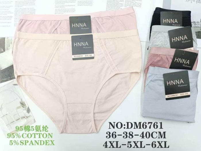 Жіночі труси "HNNA" DM-6761 cotton, р. 4XL, 5XL, 6XL -(50-52, 52-54, 54-56) -асорті -(Однотонні +спереду вузенькі вставки з сіткою) -уп. 12 шт