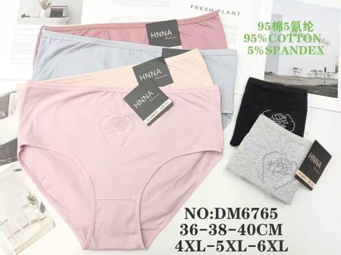 Жіночі труси "HNNA" DM-6765 cotton, р. 4XL, 5XL, 6XL -(50-52, 52-54, 54-56) -асорті -(Однотонні +спереду вишивка) -уп. 12 шт
