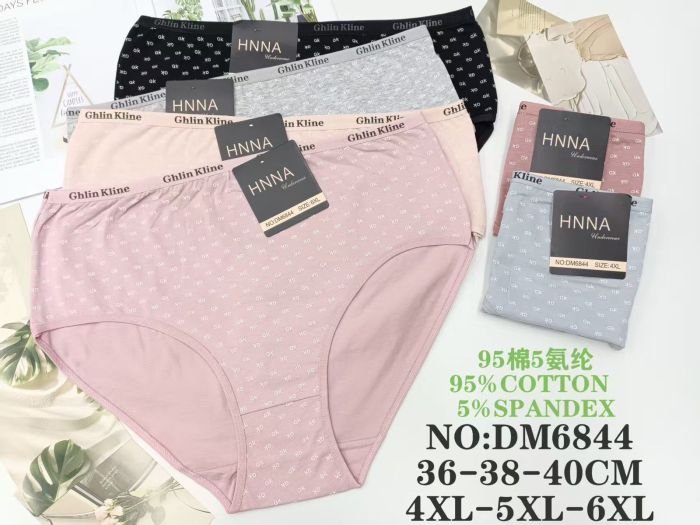 Жіночі труси "HNNA" DM-6844 cotton, р. 4XL, 5XL, 6XL -(50-52, 52-54, 54-56) -асорті -(Однотонні +дрібні літери GK) -уп. 12 шт