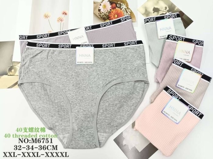 Жіночі труси "HNNA" М-6751 cotton, р. 2XL, 3XL, 4XL -(48, 50, 52) -асорті -(Однотонні в рубчик на гумці написи) -уп. 12 шт