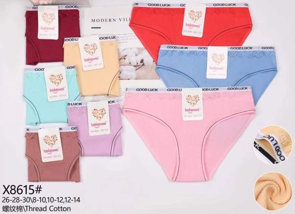 Труси дитячі "Kokowei" X-8615 дівчинка cotton в рубчик, р. 8-10, 10-12, 12-14 років -асорті -уп. 12 шт