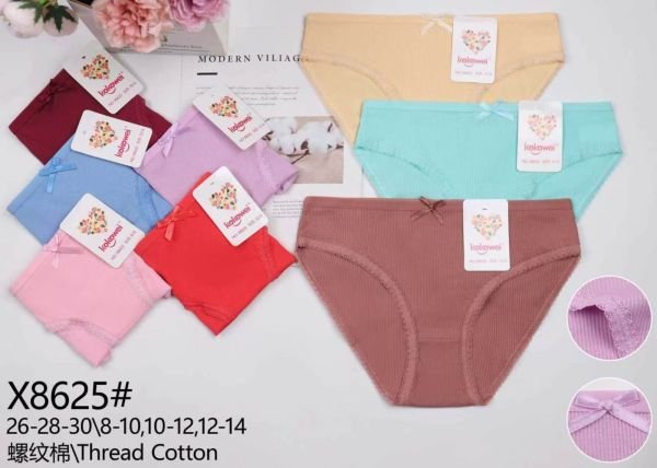 Труси дитячі "Kokowei" X-8625 дівчинка cotton в рубчик, р. 8-10, 10-12, 12-14 років -асорті -уп. 12 шт