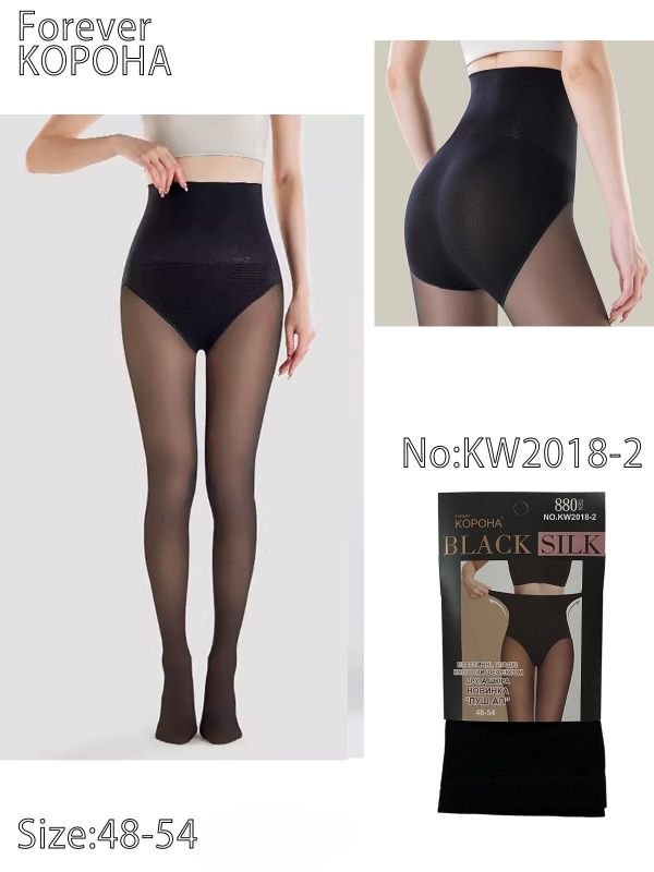 Колготки "Корона /SILK" KW-2018-2  гладкі капронові з ефектом голих ніжок на бежевій основі з імітацією тонких, щільність 880 den, зверху підтримуючі трусики з ефектом push-up, р. 48-54 -(чорні) -уп. 1 шт