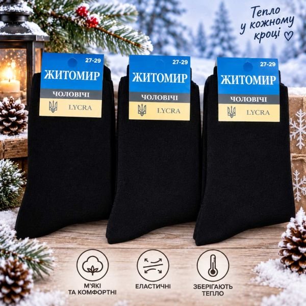Шкарпетки "Дукат-Житомир чоловічі Lycra" М-4166-03 махрові чоловічі (синьо-жовта етикетка) р. 27-29 -(Махра -чорні) -уп. 12 шт