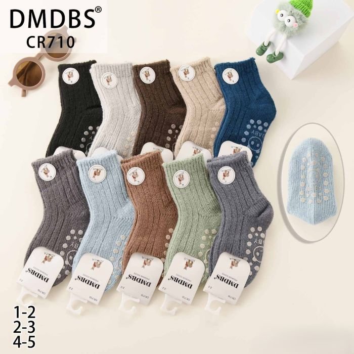 Шкарпетки "DMDBS" CR-710 альпака +з гальмами на стопі дитячі, р. 1-2, 2-3, 4-5 років -асорті -(Однотонні/ в'язані в рубчик +силіконові гальма на стопі) -уп. 10 шт