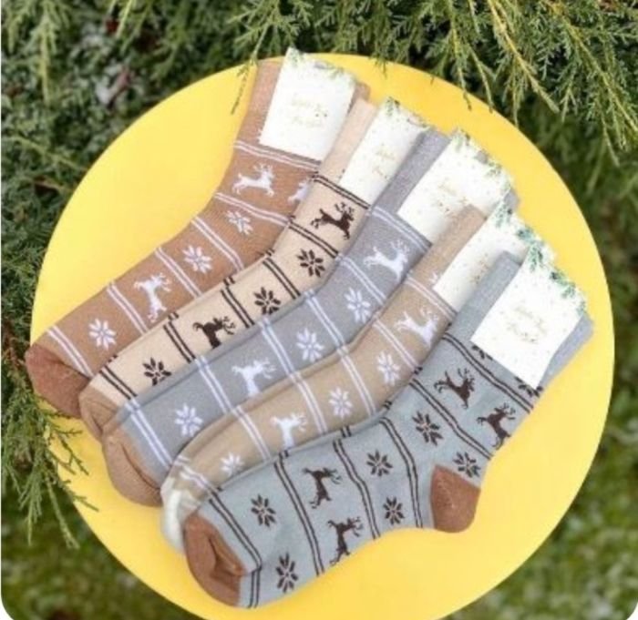 Шкарпетки "NiceSocks" 503 махрові бавовняні жіночі, р. 36-40 -асорті-(Махра/ високі -кавовий мікс зі вставками з оленів та сніжинок) -уп. 10 шт