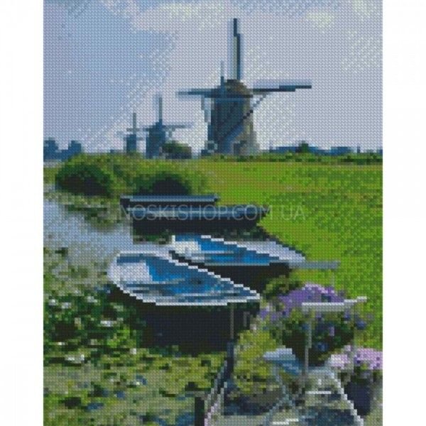 Алмазна мозаїка (HX465) "Човники на фоні млина" 30х40см